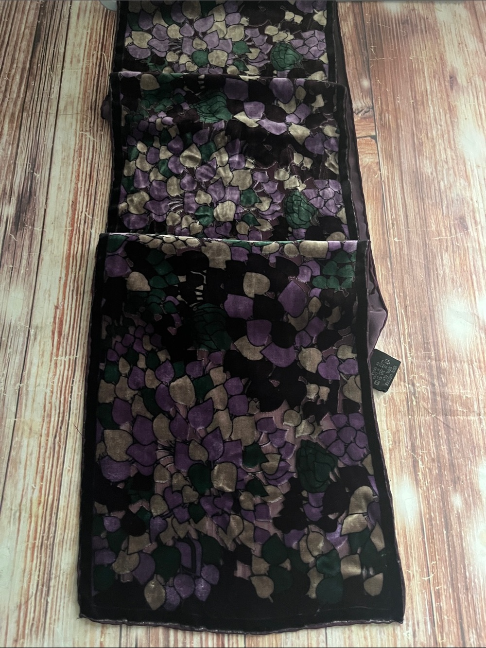 Vintage Valentin Fraas Floral Burnout Velvet Purple Unique Scarf